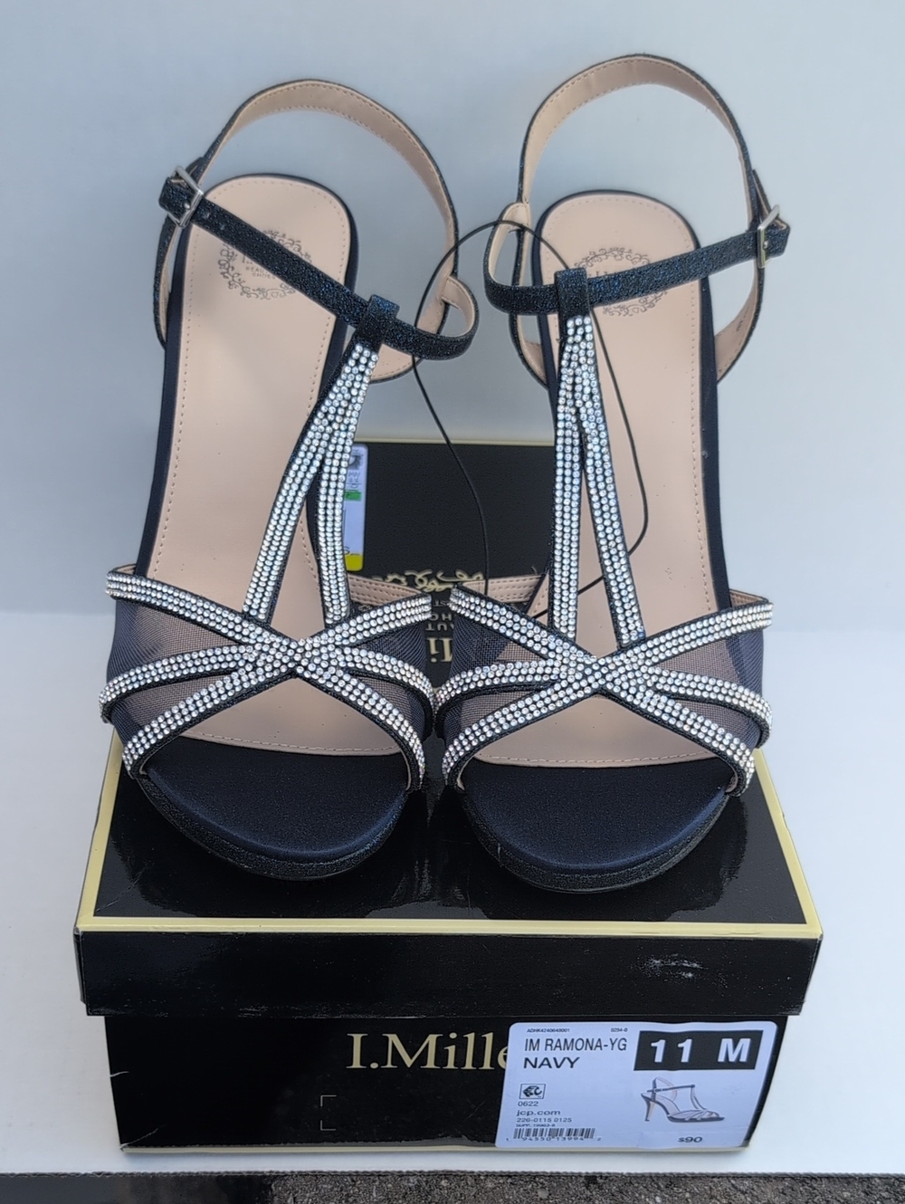 NWT I.Miller Navy Crystal T-Strap Dress Sandals